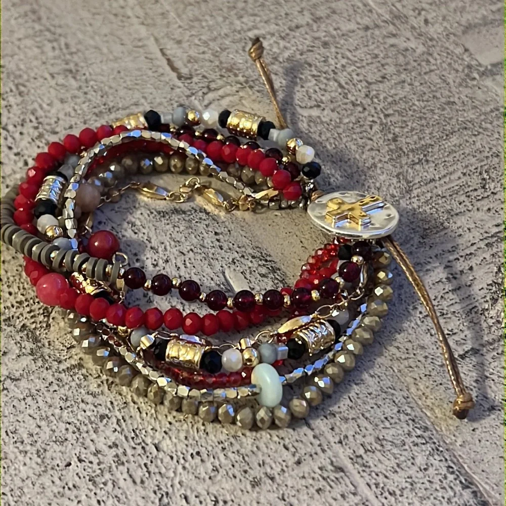 NWOT Your Journey Beaded Garnet Crystal Glass Beaded Slider Prayer Bracelet - Picture 7 of 8